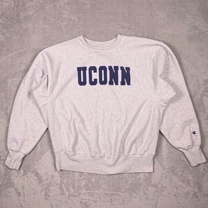 Champion Reverse Weave UCONN Sweatshirt Mens XL Gray Heritage Throwback Crewneck